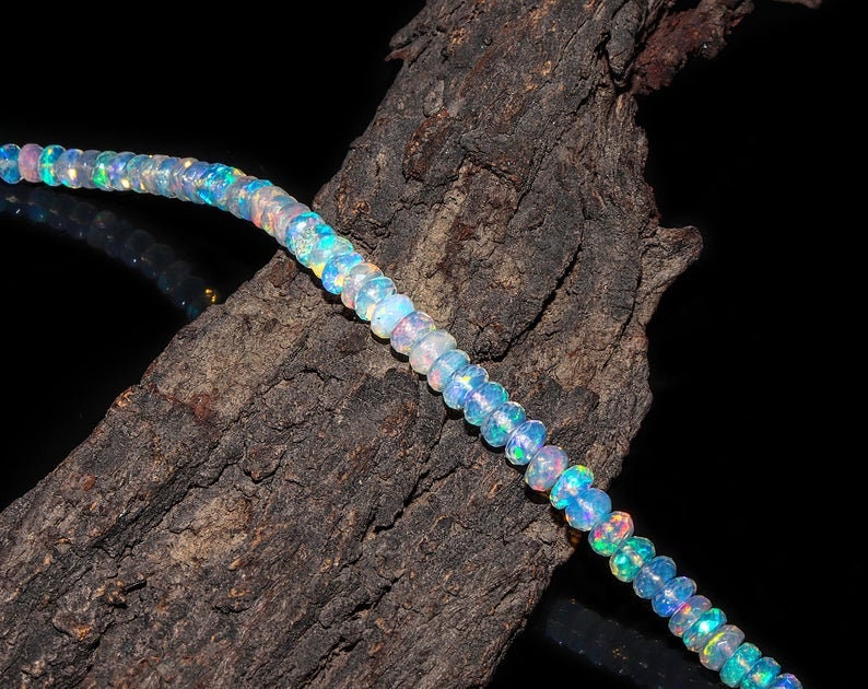 Ethiopian Opal Birthstone Beaded Necklace Birthday October Ethiopian Opal for Women Girlfriend Anniversary Mother Gift for Her