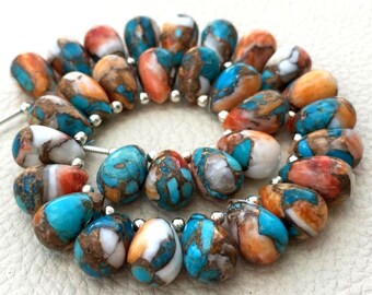 3 Matched Pair 12x8mm size.Superb Item at Low Price SAPPHIRE BLUE Copper Turquoise Smooth Drops Shape Briolettes