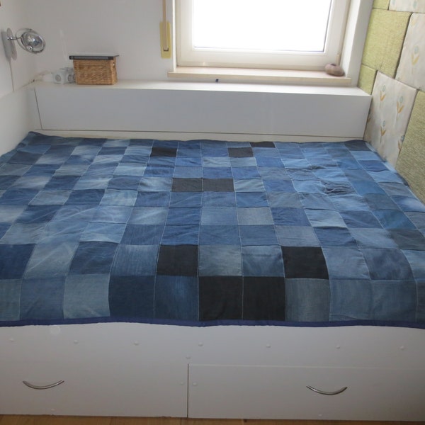 Couchdecke Winterdecke, Überwurfdecke Denim Jeansdecke Upcycling Patchwork Tagesdecke Bettüberwurf Decke Wendedecke