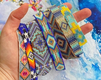 Beaded Bracelets for Women, Miyuki Bracelet, Tropical Bracelet, Handmade Jewelry, Aztec Design, Beach Accessories