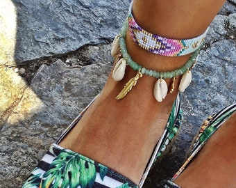 Anklets for Women, Seashell Hawaiian Jewelry, Beach Accessories, Boho Jewelry, Miyuki Beaded Bracelet, Beach Accessories