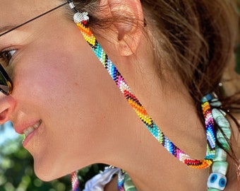 Boho Beaded Sunglasses Strap, SunGlasses Chain, Sunglass Strap for Women, Hawaii Beaded Jewelry, Eye Glass Holder, Boho Festival Jewelry
