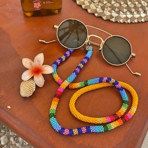 Rainbow Beaded Glasses Chain, Colorful Summer Eyewear Cord, Summer Eyewear Cord, Handmade Bead Lanyard, Funky Glasses Strap for Women