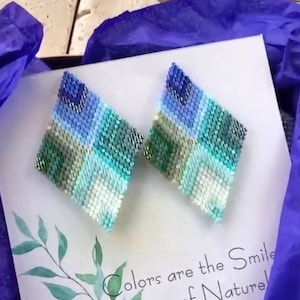 Miyuki Beaded Earrings, Boho Tribal Aztec Design Earrings