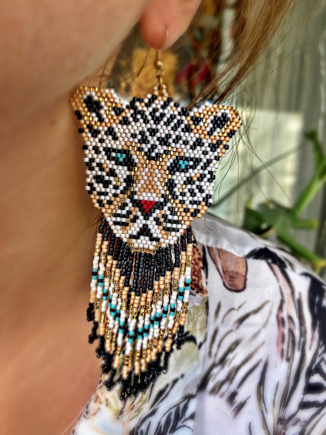 Boho Beaded Fringe Earrings, Mayan Jewelry, Handmade Tribal