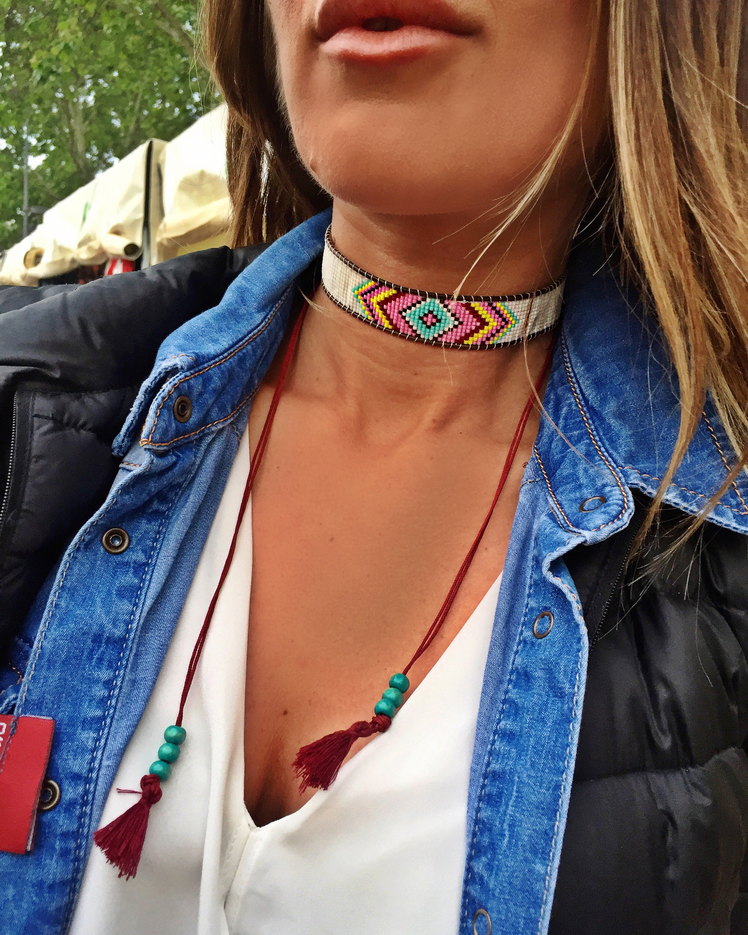 TATIANA★子供たちミンニー着用★Beads Flower Choker Necklace Stretchy Kids Flower Charms Rainbow Multicolor 12PC Tattoo