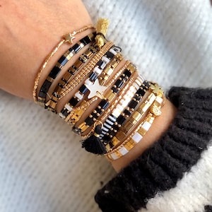 Tila Bead Bracelets, Stackable Beaded Bracelets, 24K Gold Tila Beads, Bracelets for Women, Christmas Gifts for her, Stacking Bracelets