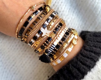 Tila Bead Bracelets, Stackable Beaded Bracelets, 24K Gold Tila Beads, Bracelets for Women, Christmas Gifts for her, Stacking Bracelets