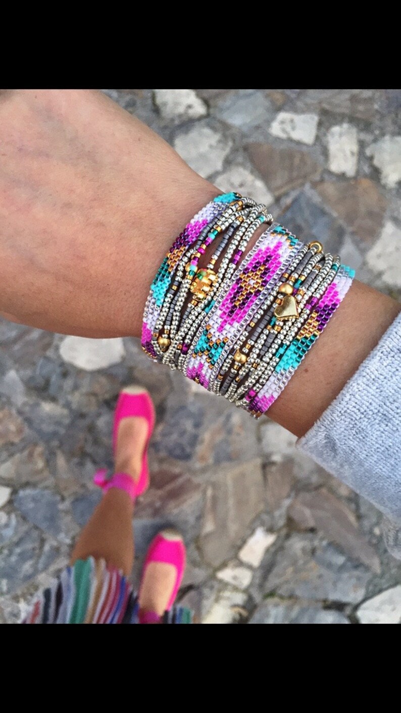 Pink Beaded Bracelet Boho Style Bead Accessories Bohemian Etsy