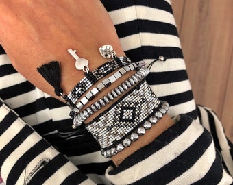 Miyuki Beaded Bracelet Stack, Aztec Design, Geometric Beaded Bracelet, Stackable bracelets, Birthstone jewelery , Boho bracelet for women,