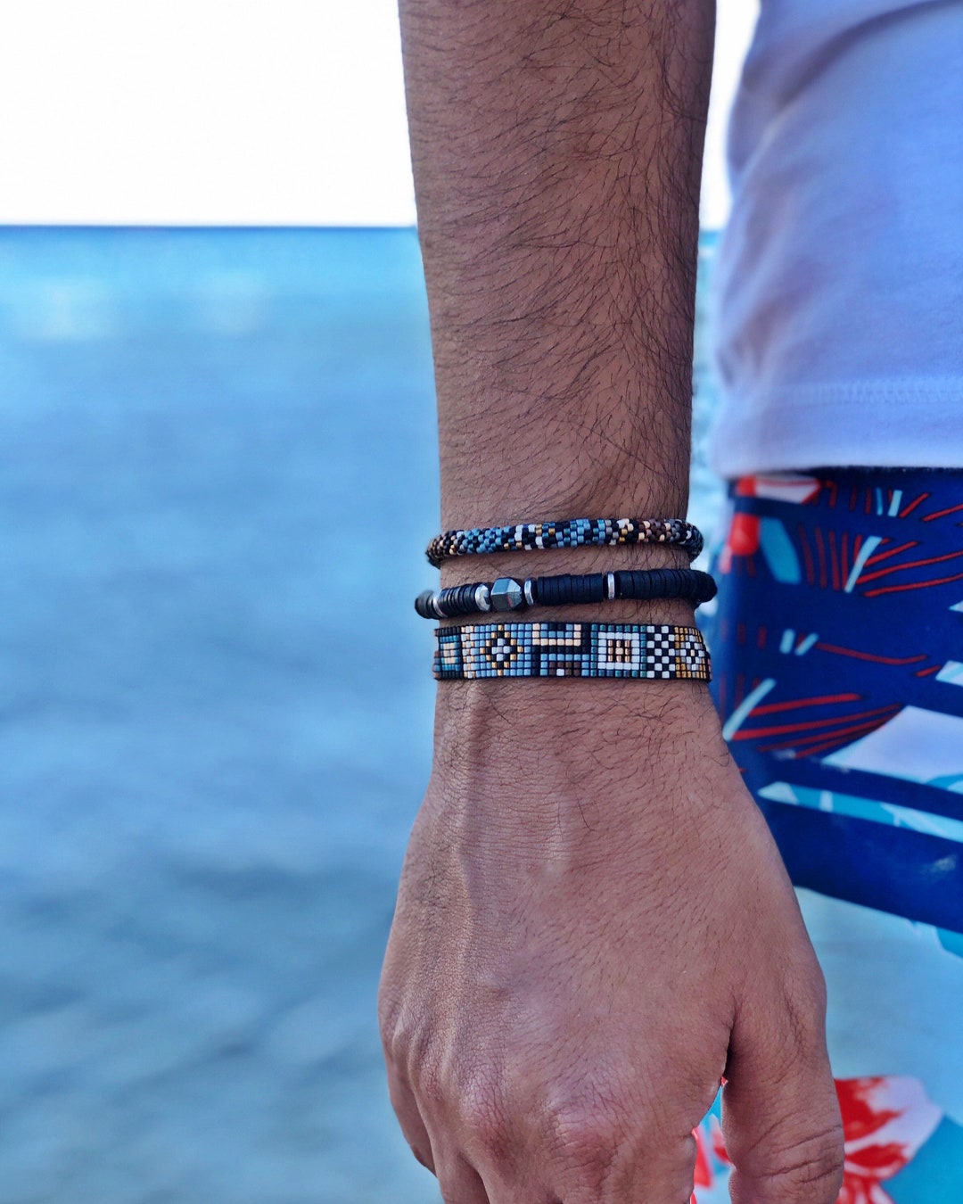 Aztec Jewelry for Men, Men Beaded Bracelet, Stackable Bracelets, Gifts for Him, Hematite