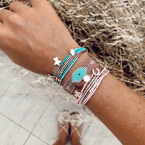 Loom Perlenarmband, Miyuki Evil Eye Armband, Glücksbringer stapelbares Armband Set, Maya Armband,