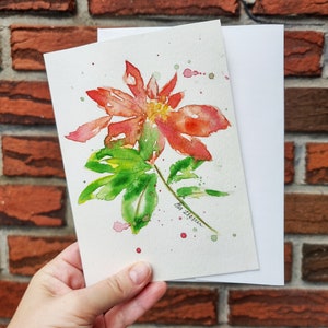Original handgemalte Aquarellkarte "Weihnachtsstern" 13 x 18 cm auf 140lb Papier, von Ala Ilescu