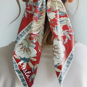 Personalized Red Paisley Silky Scarf - 28 Inch Square, Luxury Mother&#39;s Day Gift, Elegant Bandana for Her, Custom Accessories for Women