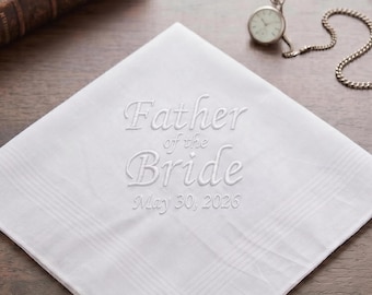 Heritage Embroidered Father of the Bride Handkerchief, 100% Cotton Wedding Keepsake Dad