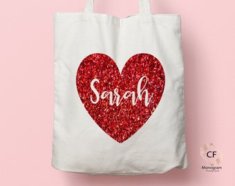 Sac de sac de sac de sac personnalisé de jour de Valentines, sac de coeur de plaid de buffle, scintillement rouge de sac de sac de tote de coeur de coeur, sac cadeau de valentines de jour pour elle