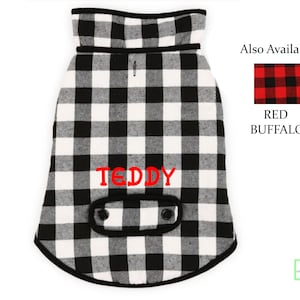 Personalized Black & White Buffalo Plaid Pet Jacket, Pet Coat for Dogs, Personalized Dog Sherpa Coat, Custom Dog jacket coat, Dog clothes