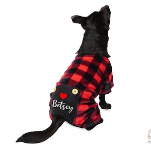 Personalized Red Buffalo Plaid Pet Pajamas, Pet Pajamas for Dogs, Personalized Dog pajama, , Custom Dog Pjs, Dog clothes for small dogs