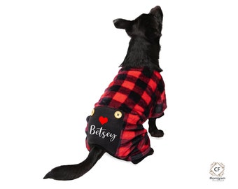 Personalized Red Buffalo Plaid Pet Pajamas, Pet Pajamas for Dogs, Personalized Dog pajama, , Custom Dog Pjs,