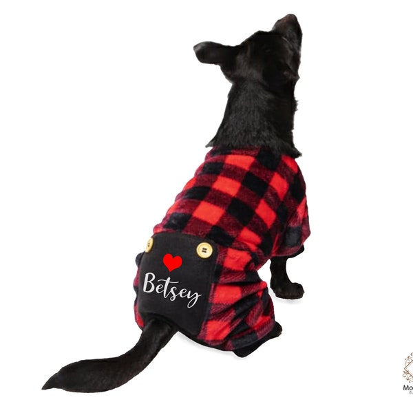 Personalized Red Buffalo Plaid Pet Pajamas, Pet Pajamas for Dogs, Personalized Dog pajama, , Custom Dog Pjs, Dog clothes for small dogs