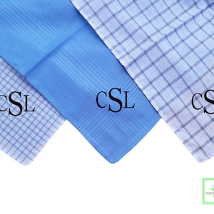 Mens Monogrammed handkerchief, Gift for Grandpa, Gifts for Him, Personalized Handkerchief,  White and Blue Cotton Handkerchiefs