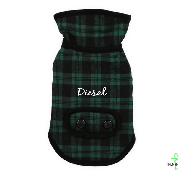 Personalized Green Buffalo Plaid Pet Jacket, Pet Coat for Dogs, Personalized Dog Sherpa Coat, Custom Dog jacket coat,dog clothes small dogs