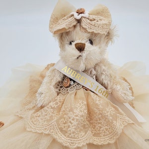 8 Personalized Birthday Teddy Bear, Quince Años Quinceañera Last Doll, Sweet 16 Teddy Bear,Birthday teddy gift, Victorian Teddy Bear, Tulle image 4