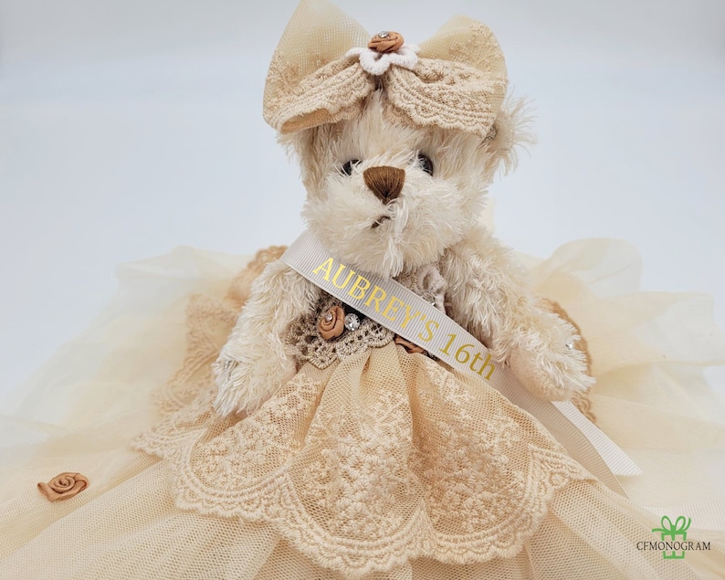 8 Personalized Birthday Teddy Bear, Quince Años Quinceañera Last Doll, Sweet 16 Teddy Bear,Birthday teddy gift, Victorian Teddy Bear, Tulle image 4