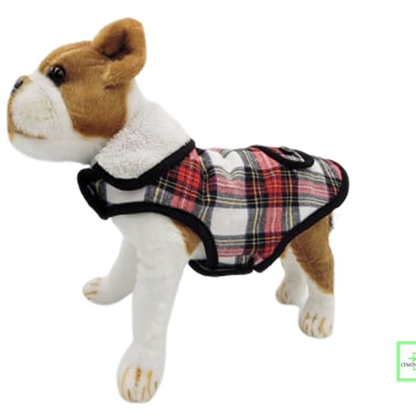 Personalized Red Plaid Pet Jacket, Pet Coat for Dogs,Personalized Dog Sherpa Coat, Custom Dog jacket coat,dog clothes for small dogs