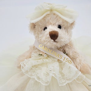 8 Personalized Birthday Teddy Bear, Quince Años Quinceañera Last Doll, Sweet 16 Teddy Bear,Birthday teddy gift, Victorian Teddy Bear, Tulle image 6