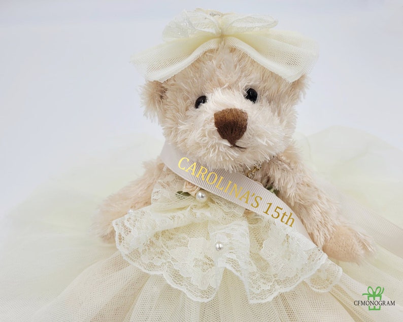 8 Personalized Birthday Teddy Bear, Quince Años Quinceañera Last Doll, Sweet 16 Teddy Bear,Birthday teddy gift, Victorian Teddy Bear, Tulle image 6