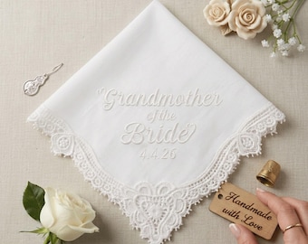 Embroidered Grandmother of the Bride Handkerchief | Custom Cotton Wedding Keepsake