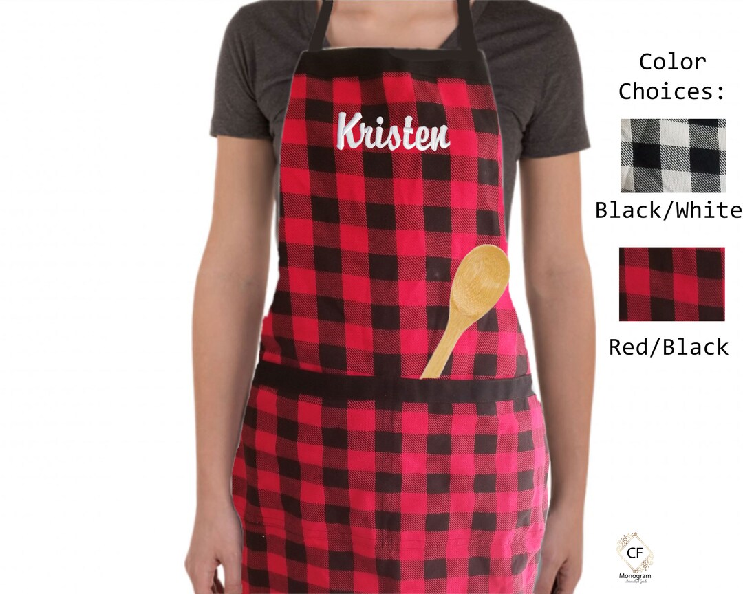 Personalize Apron, Buffalo Plaid Cotton Adjustable Gourmet Chef Apron