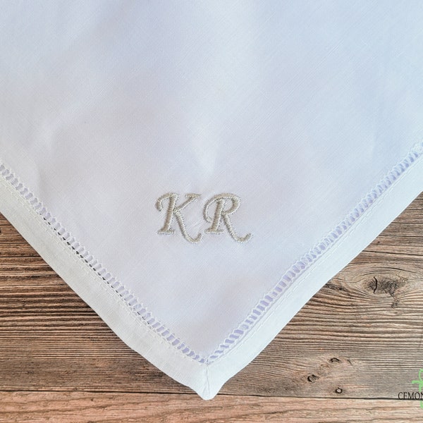 Mens Embroidered Linen handkerchiefs, Mens monogrammed handkerchief, Mens cotton handkerchiefs, Groomsmen gift, Cotton Anniversary gift