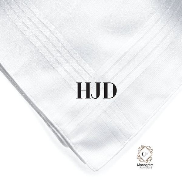 Mens Monogrammed handkerchief Set of 3, Gifts for Him, Personalized Handkerchief,  White Cotton Handkerchiefs