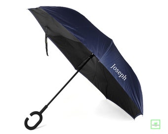 Monogrammed Inverted Umbrella, Hands-Free C-Handle, Personalized Gift