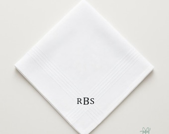 Monogrammed Mens Handkerchief • Embroidered Cotton Pocket Square