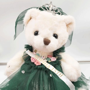 dancing bear green dress Emerald Green with gold last teddy bear for quinceanera