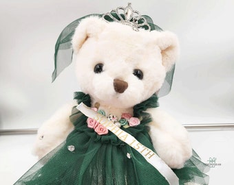 12" Personalized Birthday Teddy Bear, Quince Años Quinceañera Last Doll, Sweet 15 Teddy Bear,Birthday teddy gift, Victorian Teddy Bear,Tulle