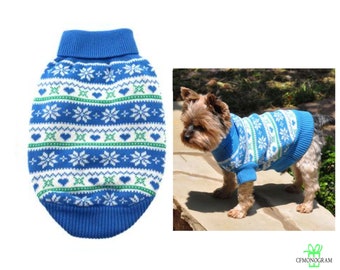 Ugly Sweater for Dogs, Snowflakes and Hearts, Christmas Sweater for dog, Pet Sweater, Knitted Sweater, dog clothes for small dog
