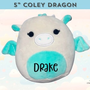 Personalisierter Squishmallow Coley Dragon 5&quot;, grauer Teal-Drache, Geschenk für Kinder