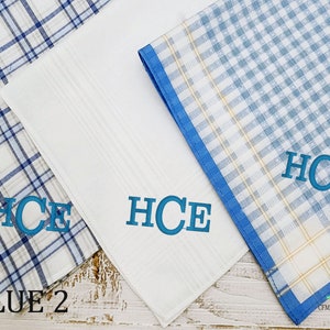 Mens Handkerchief Set of 3, Monogram Handkerchiefs, Blue Plaid, 100% Cotton, Hankies Gift for Grandpa,Gift for Him,Personalized Handkerchief