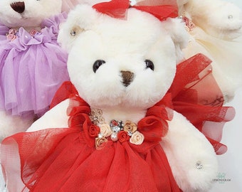Oso de peluche personalizado para quinceañera, vestido de tul victoriano, última muñeca