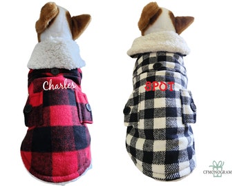 Personalized Buffalo Plaid Pet Jacket, Pet Coat for Dogs, Personalized Dog Sherpa Coat, Custom Dog jacket coat, Dog clothes small dogs