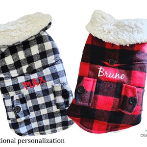 Personalized Buffalo Plaid Pet Jacket, Pet Coat for Dogs, Personalized Dog Sherpa Coat, Custom Dog jacket coat, Dog clothes small dogs