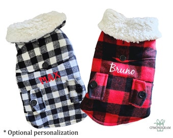 Personalized Buffalo Plaid Pet Jacket, Pet Coat for Dogs, Personalized Dog Sherpa Coat, Custom Dog jacket coat, Dog clothes small dogs