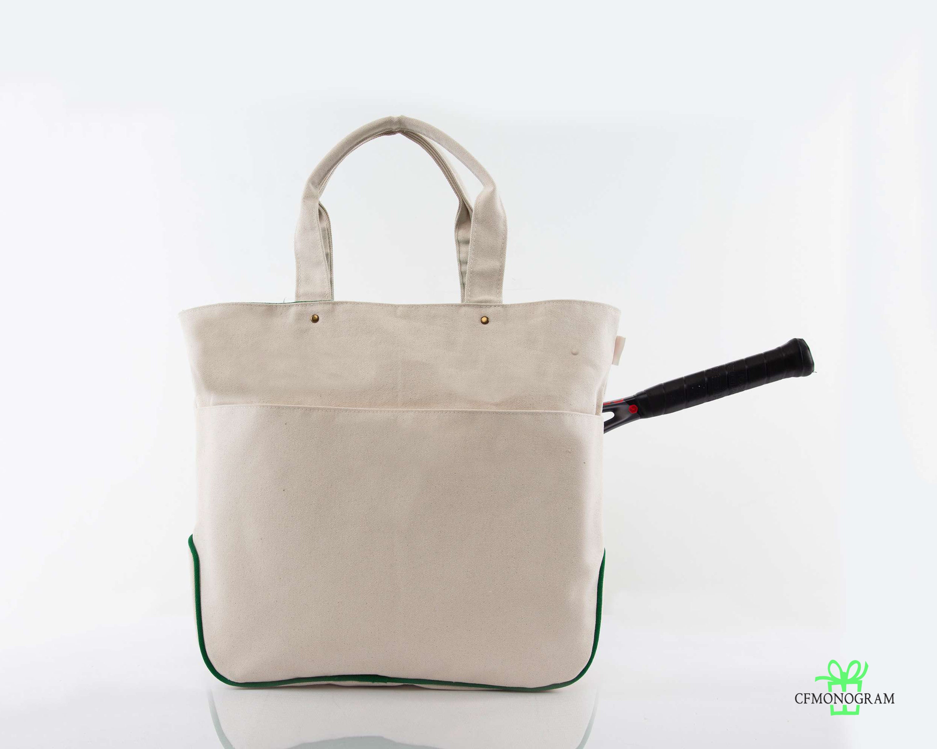 Monogrammed Canvas Tennis Tote Bag, Personalized Racquet Bag