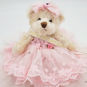 8 Personalized Birthday Teddy Bear, Quince Años Quinceañera Last Doll, Sweet 16 Teddy Bear,Birthday teddy gift, Victorian Teddy Bear, Tulle image 1