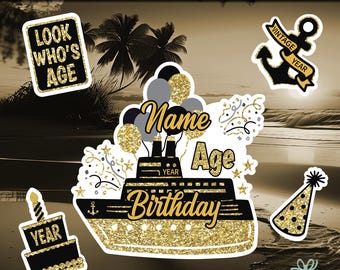 Juego de imanes personalizados para puertas de cruceros de 50 cumpleaños, decoración en negro y dorado