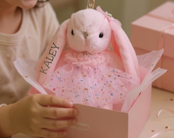 Personalized Embroidered Bunny, Pink Tulle Dress, Baby Shower Gift